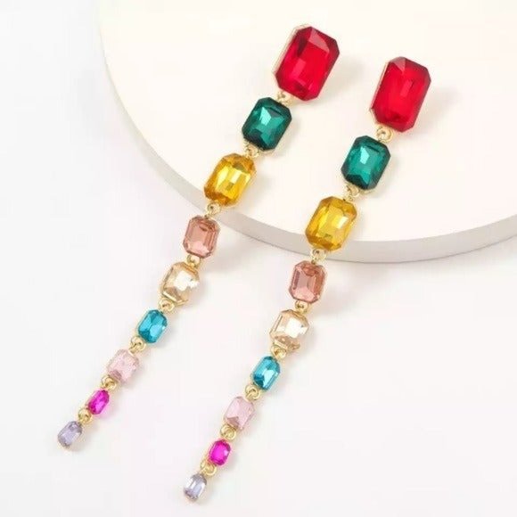 Rainbow drop earrings jewels multicolor dangle bohemian elegant fancy - Picture 1 of 3